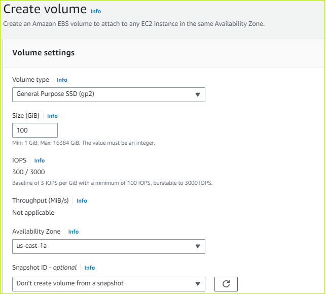 Creating Amazon EBS Volume