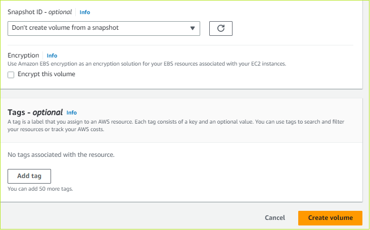 Creating Amazon EBS Volume