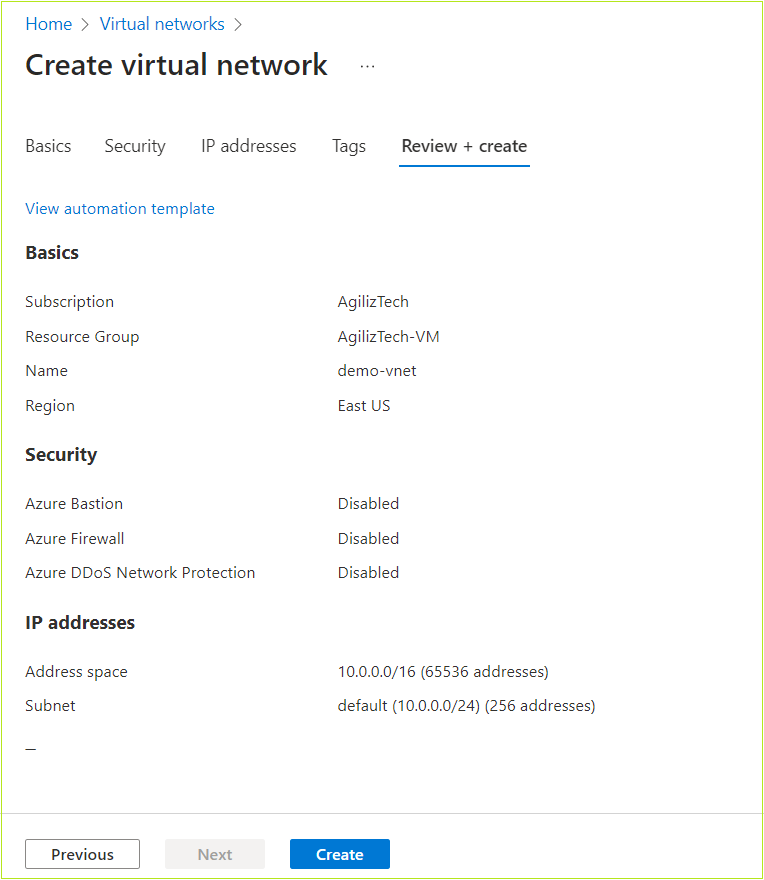 Create an Azure Virtual Network