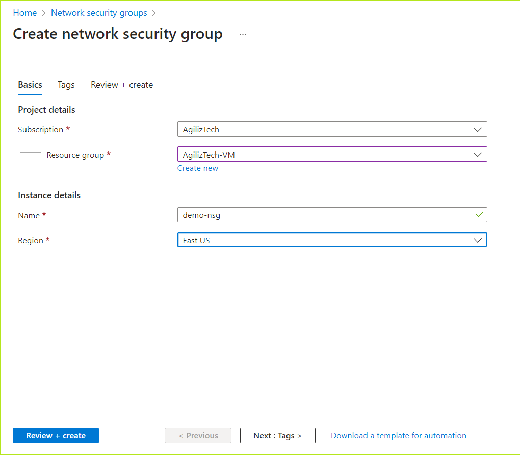 Create network security group