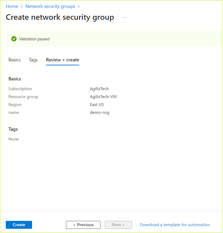 Create network security group