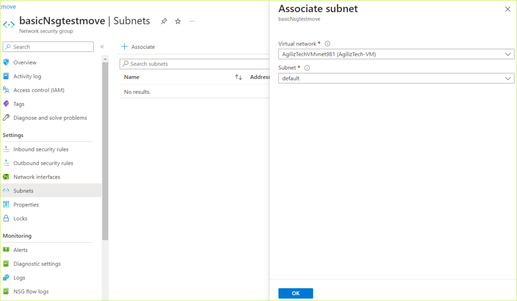 Associating a Network Security Group with Subnet