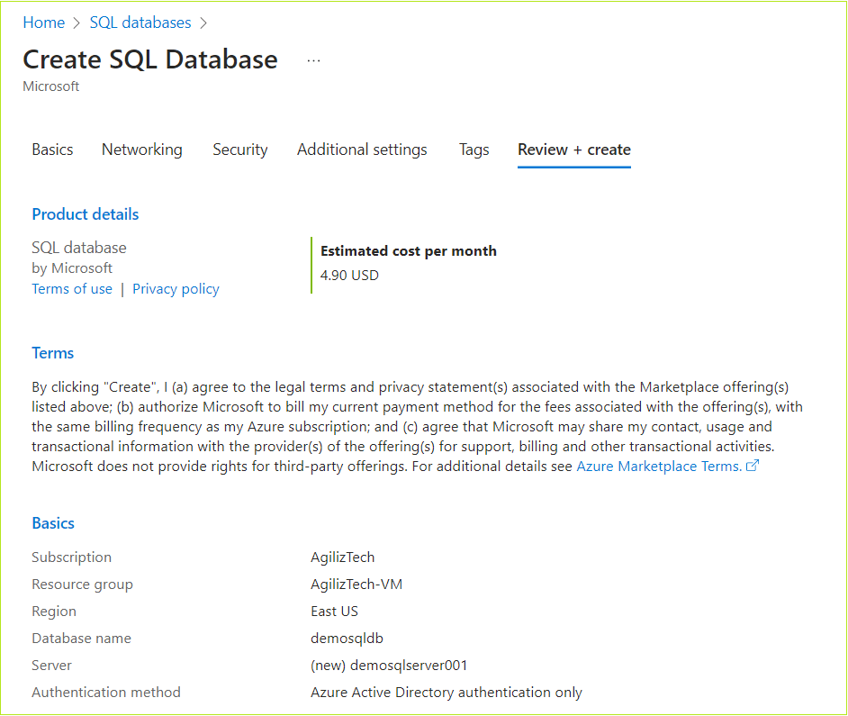 Create SQL Database