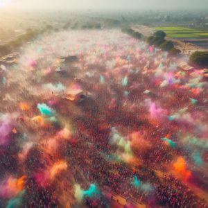 An-aerial-view-capturing-a-large-open-field-teeming-with-thousands-of-people-celebrating-Holi