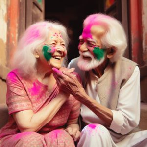 An-elderly-couple-is-depicted-sitting-on-the-steps-of-their-traditional-Indian-home